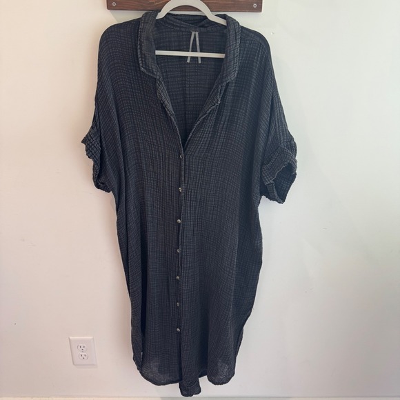 Anthropologie Dresses & Skirts - Anthropologie Gauze Button Down Shirt Dress 3X Black Cotton Midi Back Cutout